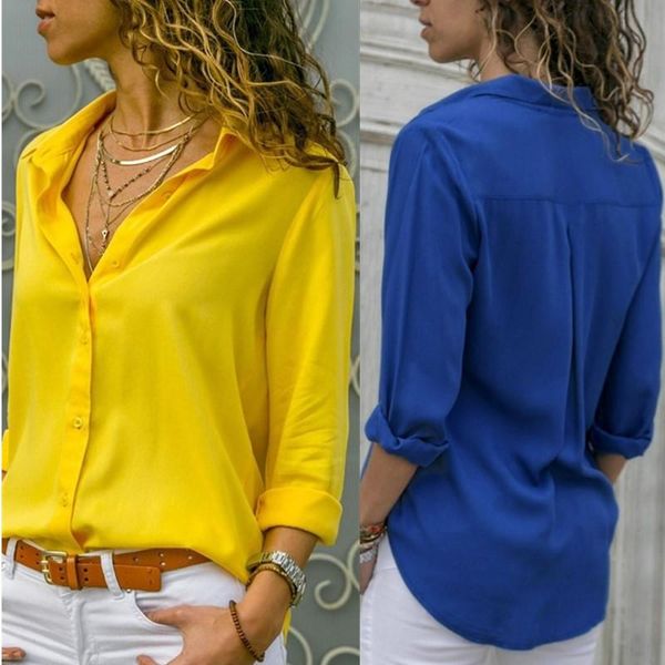 

women's blouses & shirts casual loose women blouse 2021 autumn basic v neck plus size long sleeve buttons white shirt clothing