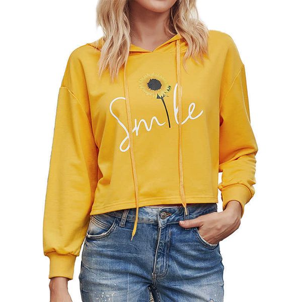 Nette Blume Gedruckt Frauen Crop Hoodie Casual Langarm Streetwear Weibliche Sweatshirt Plus Größe W266 210526