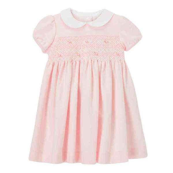 Abiti per neonate Vestiti estivi di marca Applique di fiori di cotone Toddler Peter Fan Collar Abito casual rosa per bambini 2-7 anni G1215