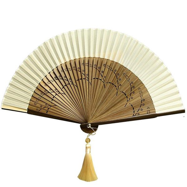 

chinese style hollow carved bamboo fan women's hanfu ancient handle summer portable and simple 6-inch folding other home decor