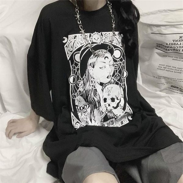 

women's t-shirt black gothic graphic t shirt for women ulzzang korean style tshirt streetwear tee harajuku clothes short sleeve goth ho, White