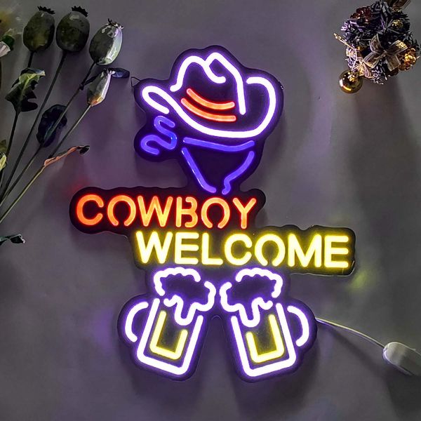 

cowboy beer,party neon lights, power supply and lighting, suitable for wall decoration, bedroom, living room,festives, event, supplies