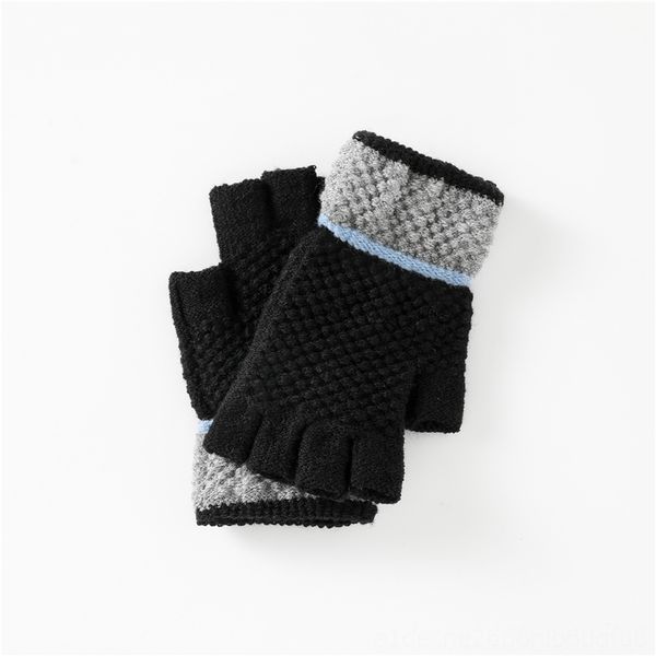 

NMtc men' warm half fger autumn and warm jacquard gloves wter jacquard student office open fger wool mittens gloves in winter, Blue;gray