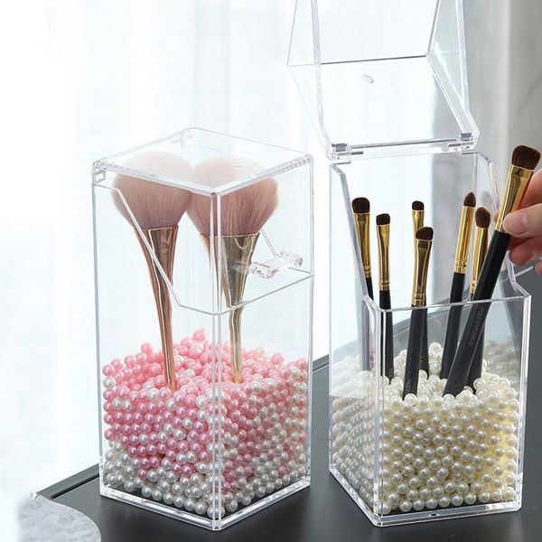

bathroom storage & organization 1pc creative transparent makeup brush bucket dustproof plastic eyebrow pencil box deskorganizer