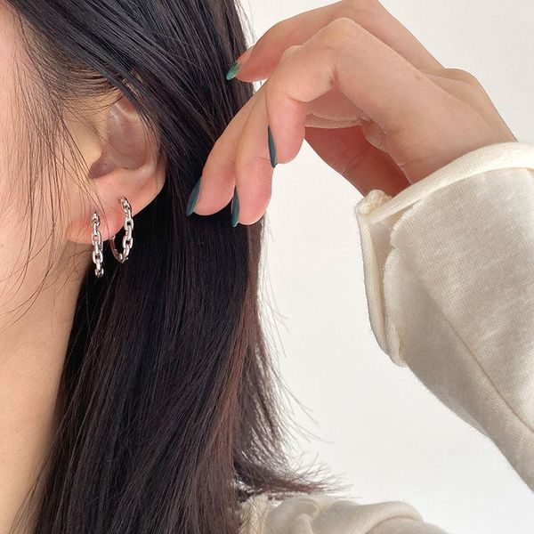 

hoop & huggie yse1 real 925 sterling silver hollow chain pattern earrings minimalist hoops for women girls, Golden;silver