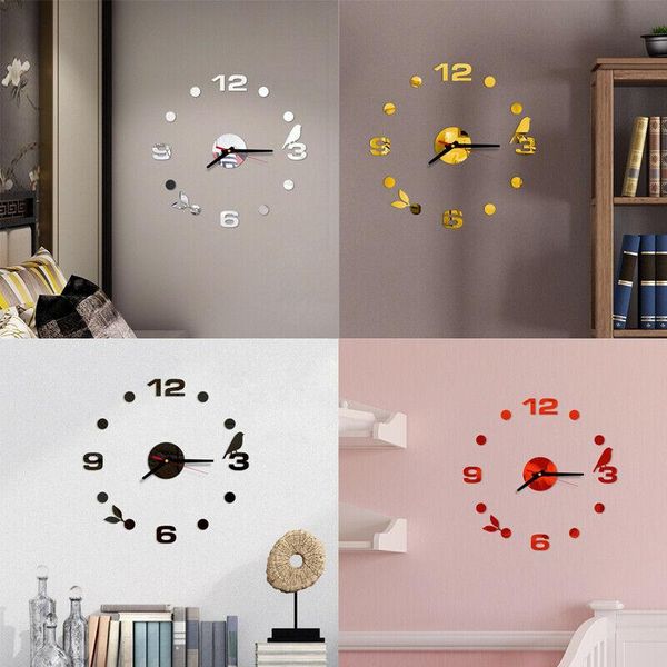 

wall clocks diy acrylic mirror digital clock 3d big quartz watch modern still life bird home decoration