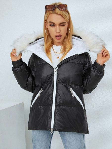 

miegofce zip up hooded puff winter coat u6iw#, Black