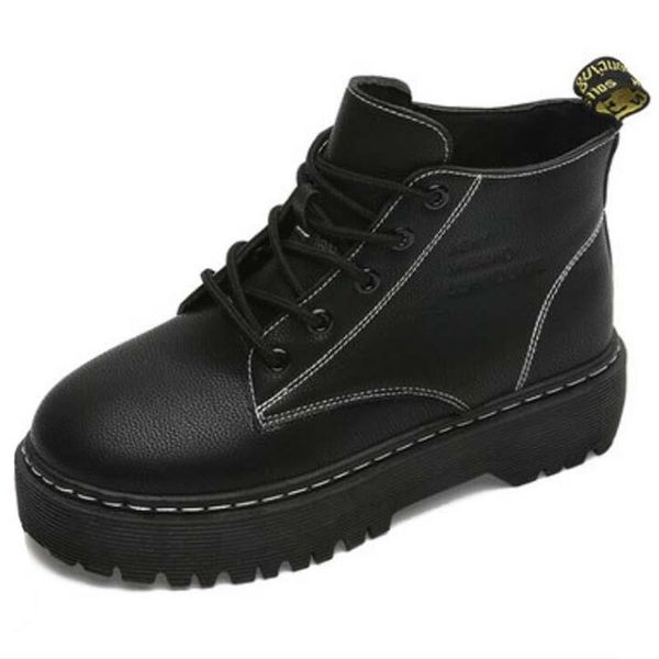 

boots plus cashmere flat platform women shoes autumn winter fur fashion round toe lace-up leather ladies, Black