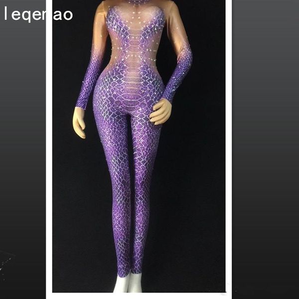 

women's jumpsuits & rompers men women stage costume purple snake pattern printing jumpsuit pole dancing cosplay performance wear, Black;white