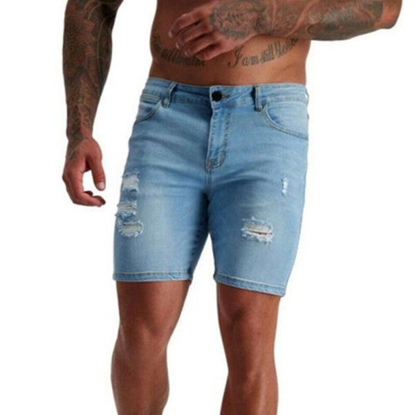 

men's jeans mens short trousers distressed skinny pants casual fashion denim shorts men, Blue