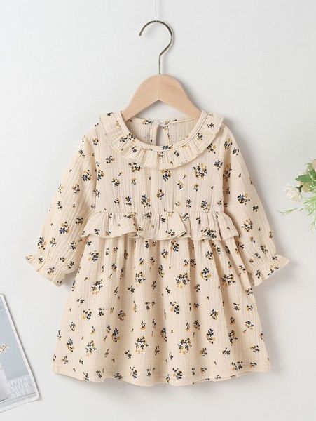 

baby girl floral print ruffle trim dress she, Red;yellow