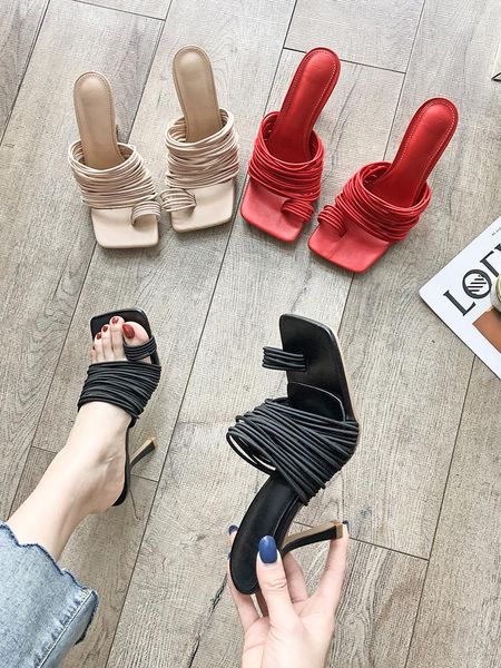 

summer ladies slippers fashion all-match high heels stiletto sandals, Black