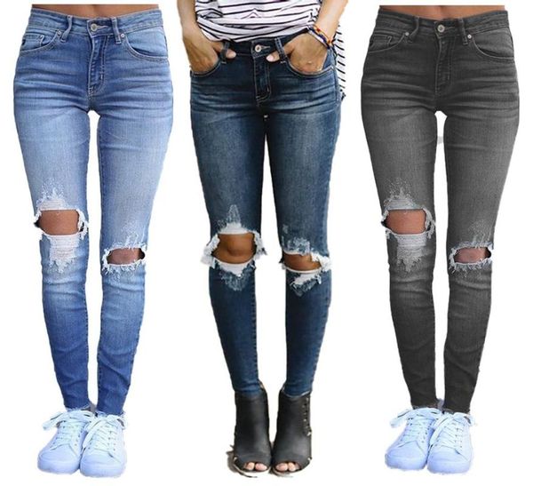 

women's jeans woman ripped fashion casual skinny denim stretch slim pencil pants spring and summer female clothing, Blue