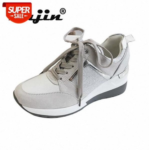 

fujin 2021 flat shoes women spring autumn fashion round toe wedge low heels thick bottom breathable bling leisure #ko3l