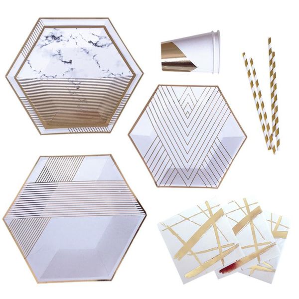 

packaging dinner service pretty peach gold and marble 89 pcs setting for 8 deluxe plates napkins cups birthday party supply wedding bridal s