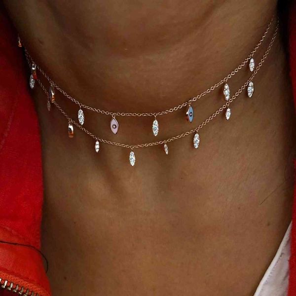 

rose gold color pastel white pink blue enamel cute lovely evil eye charms elegance fashion choker necklace, Silver