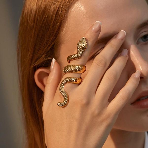 

punk gold silver color men women metal ring gothic snake design resizable for male gift jewelry anel homme cluster rings, Golden;silver