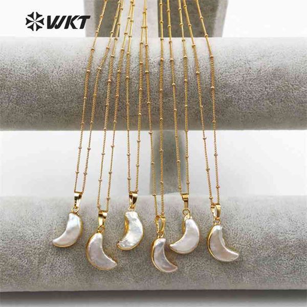 WT-JN033 Offene Mondform Süßwasserperle mit Zierbesatz Anhänger 18 Zoll Goldschicht-Gliederkette Damen Vogue Halskette