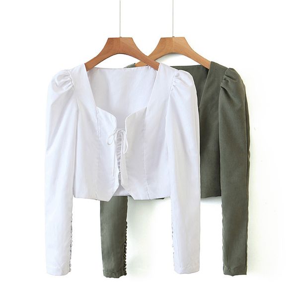 

black designer long sleeve crew neck women blouses shirts wind square collar and tie long-sleeved slim girl short shirt sm, White