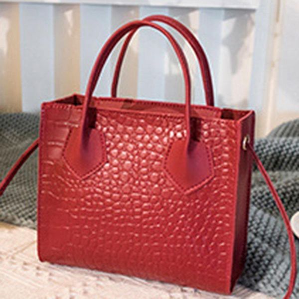 

duffel bags pu fashion women's shoulder bag solid color tote ladies messenger square handbag luxury crocodile pattern 2021