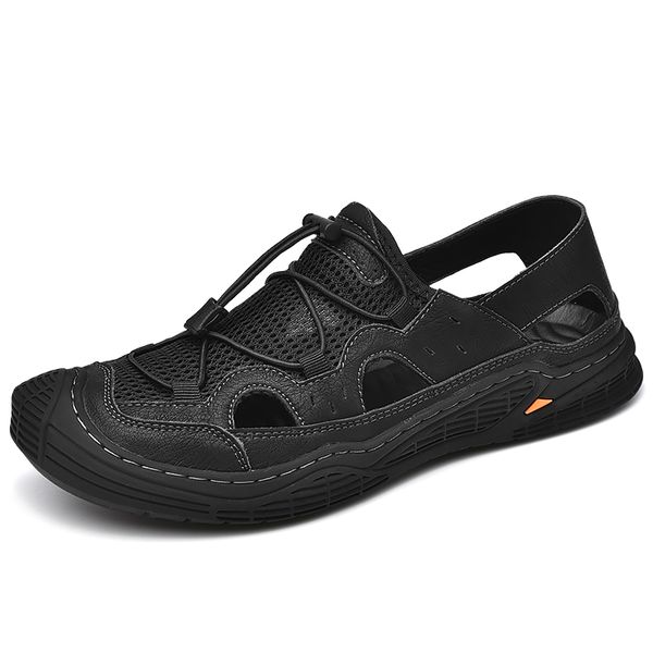 

2021 summer new mens handmade mesh casual sandals brand classic beach sandals outdoor fashion luxury roman sandals big size, Black