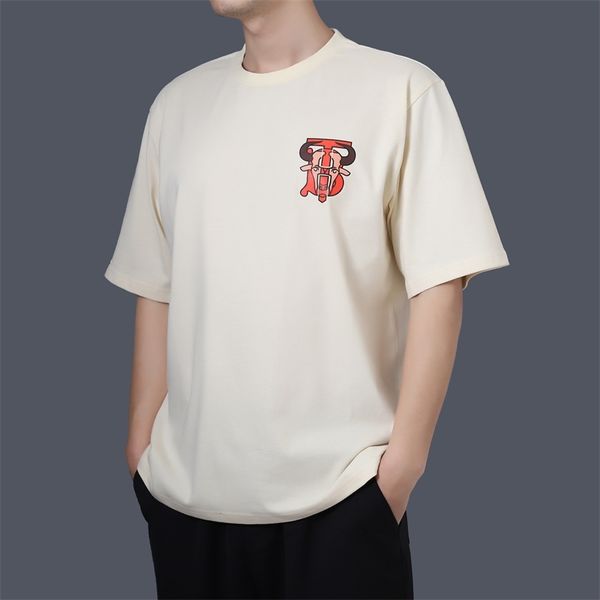 

summer new tb solid color printed sleeve t-shirt men's and women's round neck simple fashion loose cotton couple short t versatile, White;black