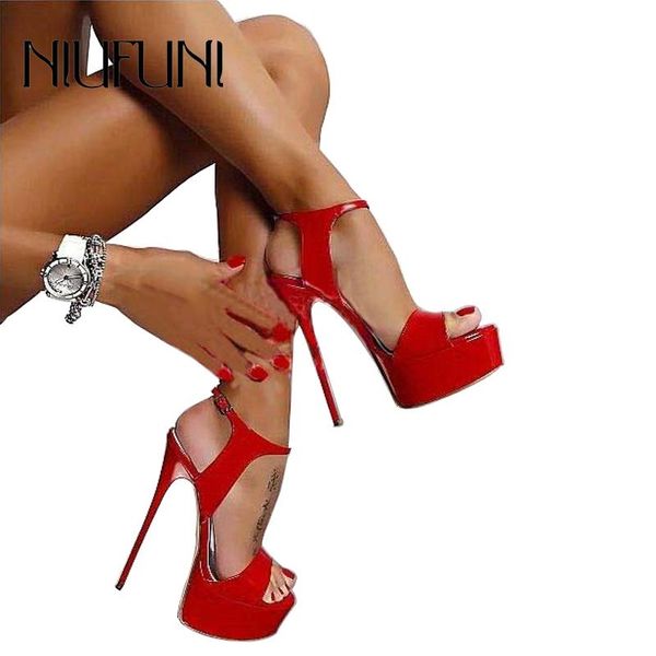 

big size 34-46 women platform shoes woman sandals super high heels 16 cm thin open toe solid fashion party pumps, Black