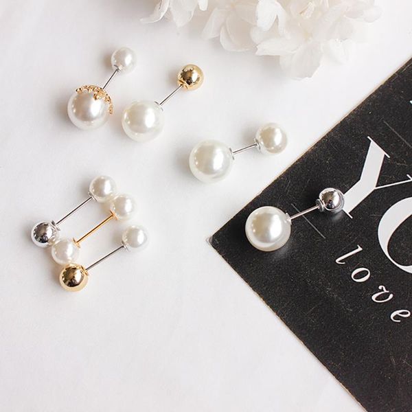 

pins, brooches simple style sweater brooch pin high-end double-headed pearl receive, Gray