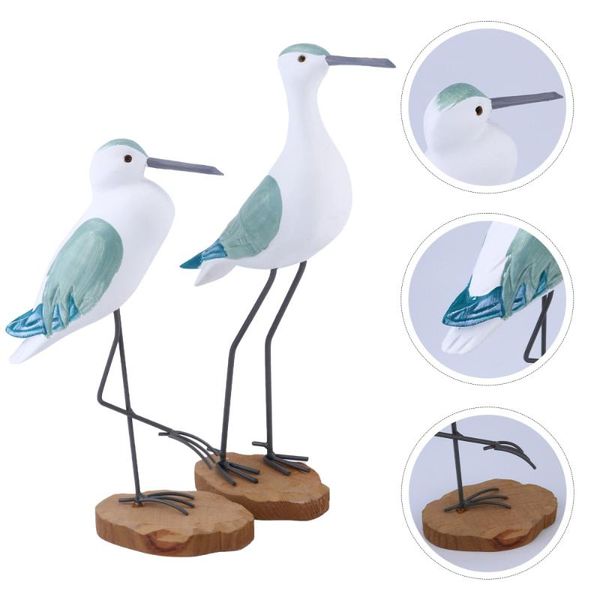 

2pcs wooden bird craft ornament lifelike seagull desksculpture decorative objects & figurines