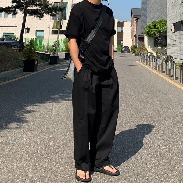 

men's pants black wide-leg men korean trend summer hong kong style loose straight casual trousers for man 2021