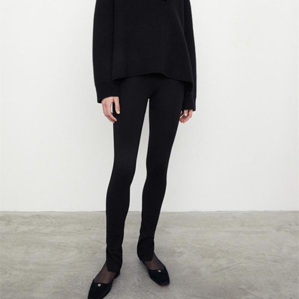 

women's pants & capris women black side zipper split leggings 2021 autumn winter slim ladies casual pencil trousers female, Black;white
