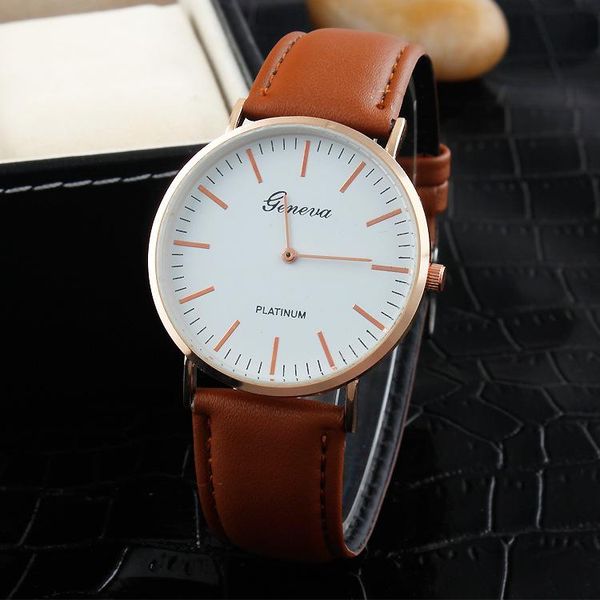

wristwatches men geneva business watch pu leather wristwatch fashion casual quartz, Slivery;brown