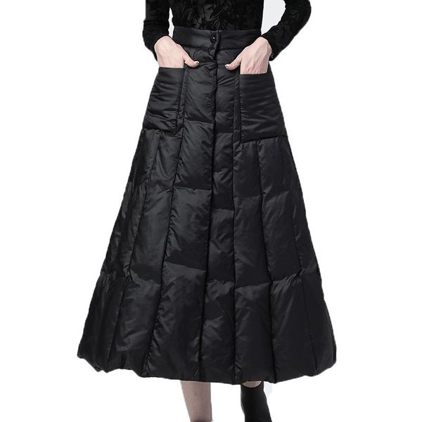 

skirts women's 2021 winter thicken warm down cotton casual black skirt fashion female a - line all-match base