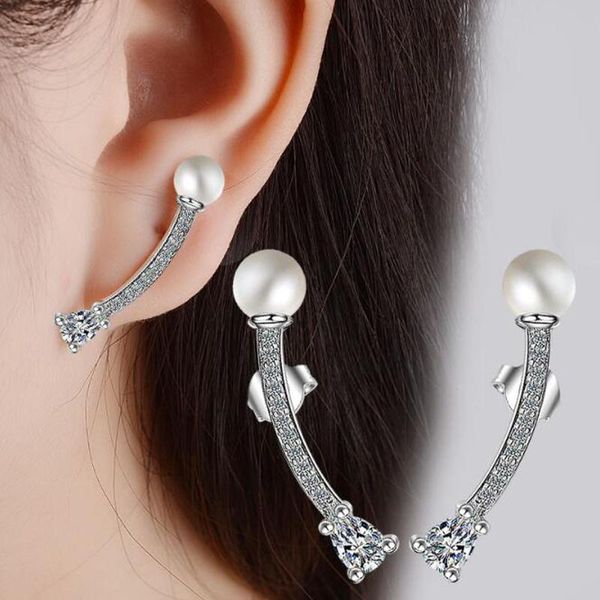 

stud oan korean temperament pearl earring shiny cubic zirconia silver 925 earrings for women valentine's day fine jewelry gift, Golden;silver