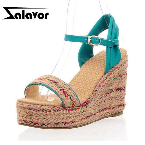 

plus size 31-49 wedges sandals women bohemia platform summer shoes casual weaving dance party wedding footwear, Black