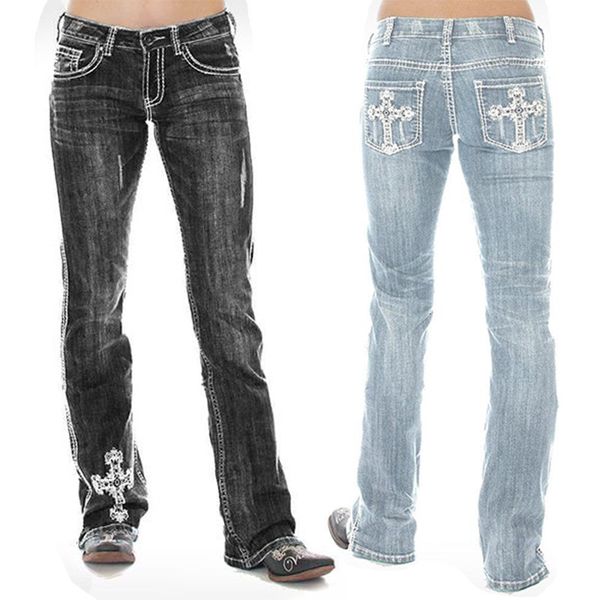 

jeans 2021 embroidered women's wear slim pants, Blue