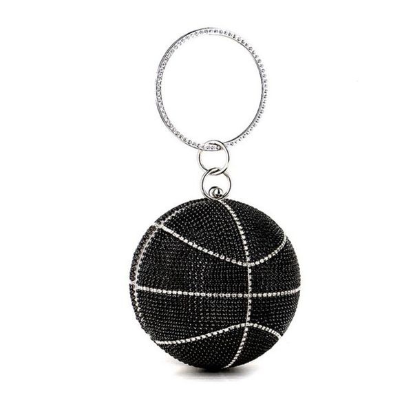 

rhinestone basketball evening bag round wedding wristlets handbag glitter clutch purse with detachable chain duffel bags