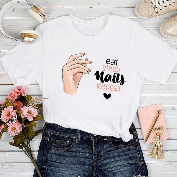 

women's t-shirt trend finger nail art tshirt lady print clothes graphic female tee t-shirts women 2021 fashion spring summer, White