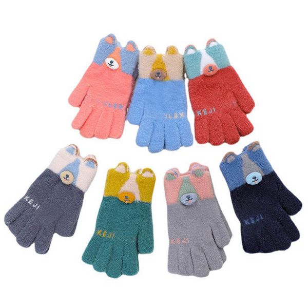 

children's mittens fashion gloves knit baby girls accessories student five-finger plush warm winter cute cartoon boys 8-12y b9054, White
