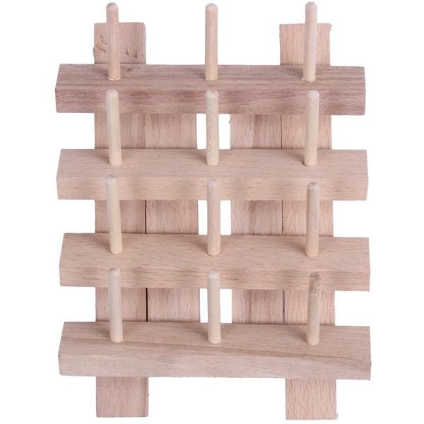 

hooks & rails 12 spool wooden bobbin thread rack and organizer for sewing quilting embroidery craft