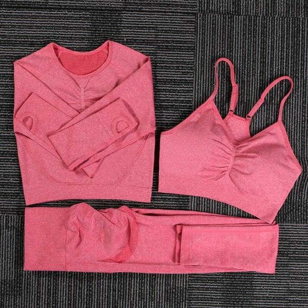 

2/3pcs seaml yoga set workout sportswear gym clothing fitns long sleeve crop high waist leggings sports suits, Gray