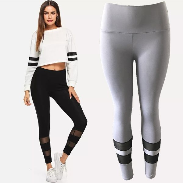 

leggings seamless pants women high waist stitching hollow sport trousers female running training fitness gym, Black