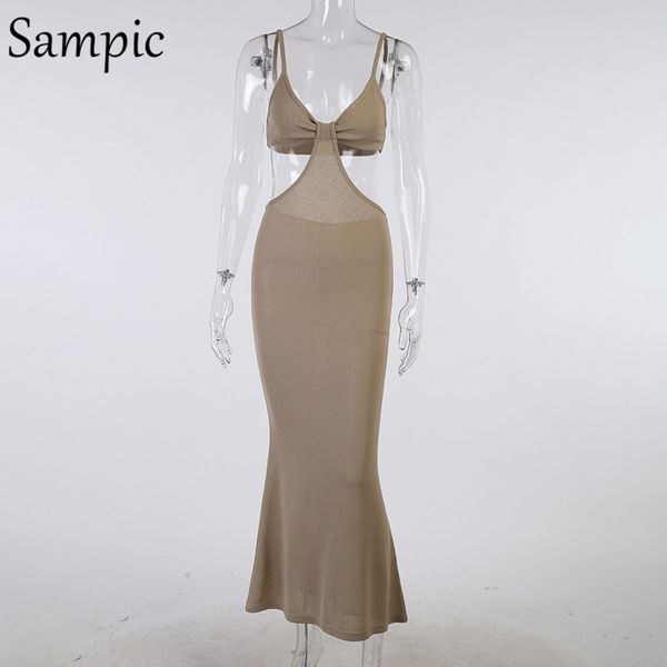 

2021sampic 2021 women strap khaki hollow out long party bodycon dress ladies v neck backless night club cut out wrap dress, Black;gray