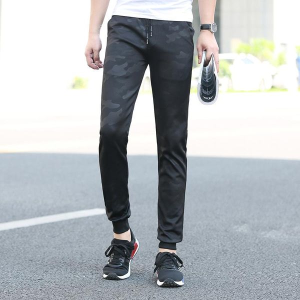 

brand men's trousers camouflage pants for male slim small feet 9 points trawers trouser, Black