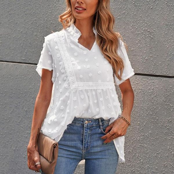 

women's blouses & shirts vintage blouse see-through sleeve polka dot print v neck lady office shirt tunic casual loose plus size b, White