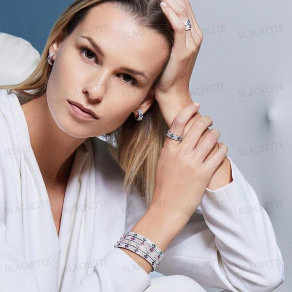

earrings & necklace blachette jewelry trendy stackable sparkly bangle ring set mix match for women full cubic zircon party wedding accessori, Silver