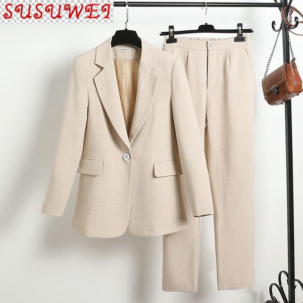 

small suit pants office work wear autumn and winter slim ladies plaid jacket casual trousers women's two piece, White