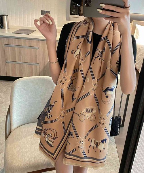 

tippet muffler scarf 2021 imitation cashmere scarf autumn winter war horse pattern warm thickened shawl long women's versatile, Blue;gray