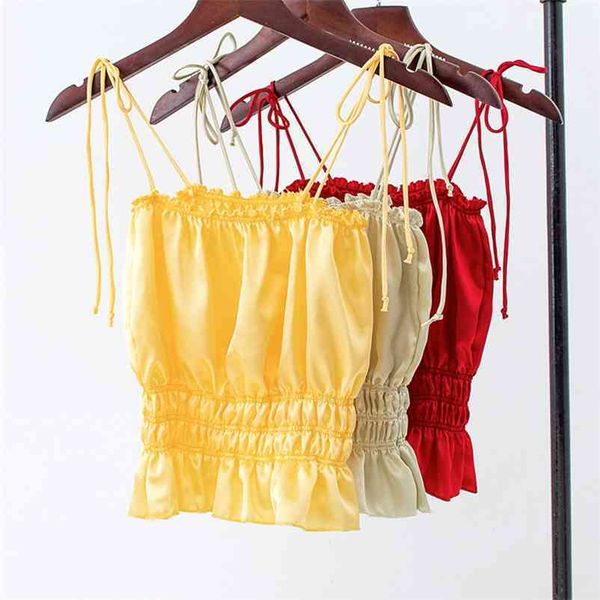 

women's tank summer solid ice silk camis slim female short shirts 210524, White