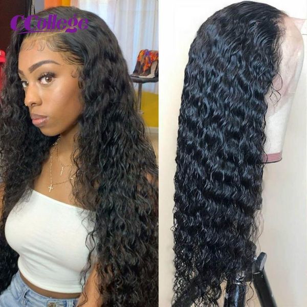 

human hair lace frontal wigs for women water wave front wig closure 13x4 remy 150 density 30 inch, Black;brown
